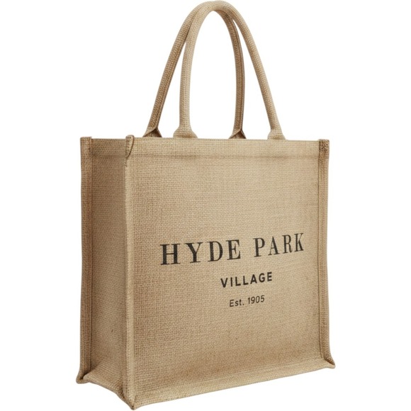 Hyde Park Village Handbags - Hyde Park Village Burlap Jute Tote Bag Tan Brown Market Shopper Bag Est 1905